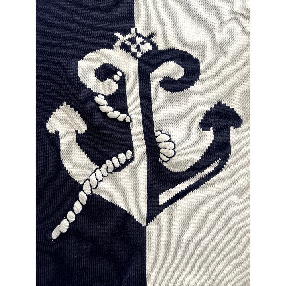 The Eagle's Eye L Anchor Sweater Navy Cotton 90s Vintage Nautical Preppy Unique - Picture 6 of 12